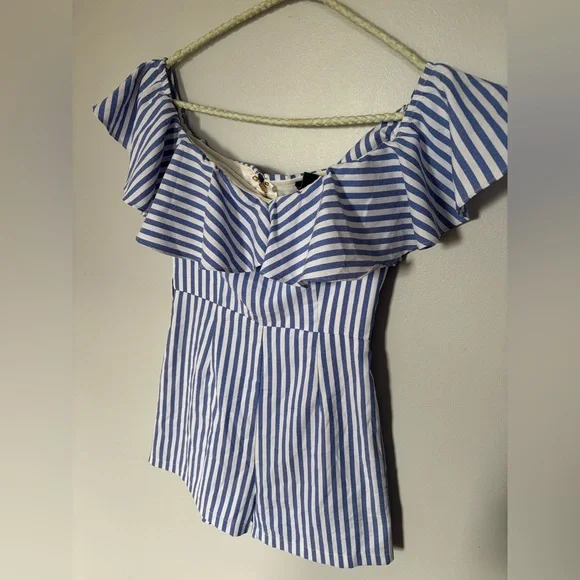 Striped Off-Shoulder Ruffle Romper - Size XS - Picture 2 of 5